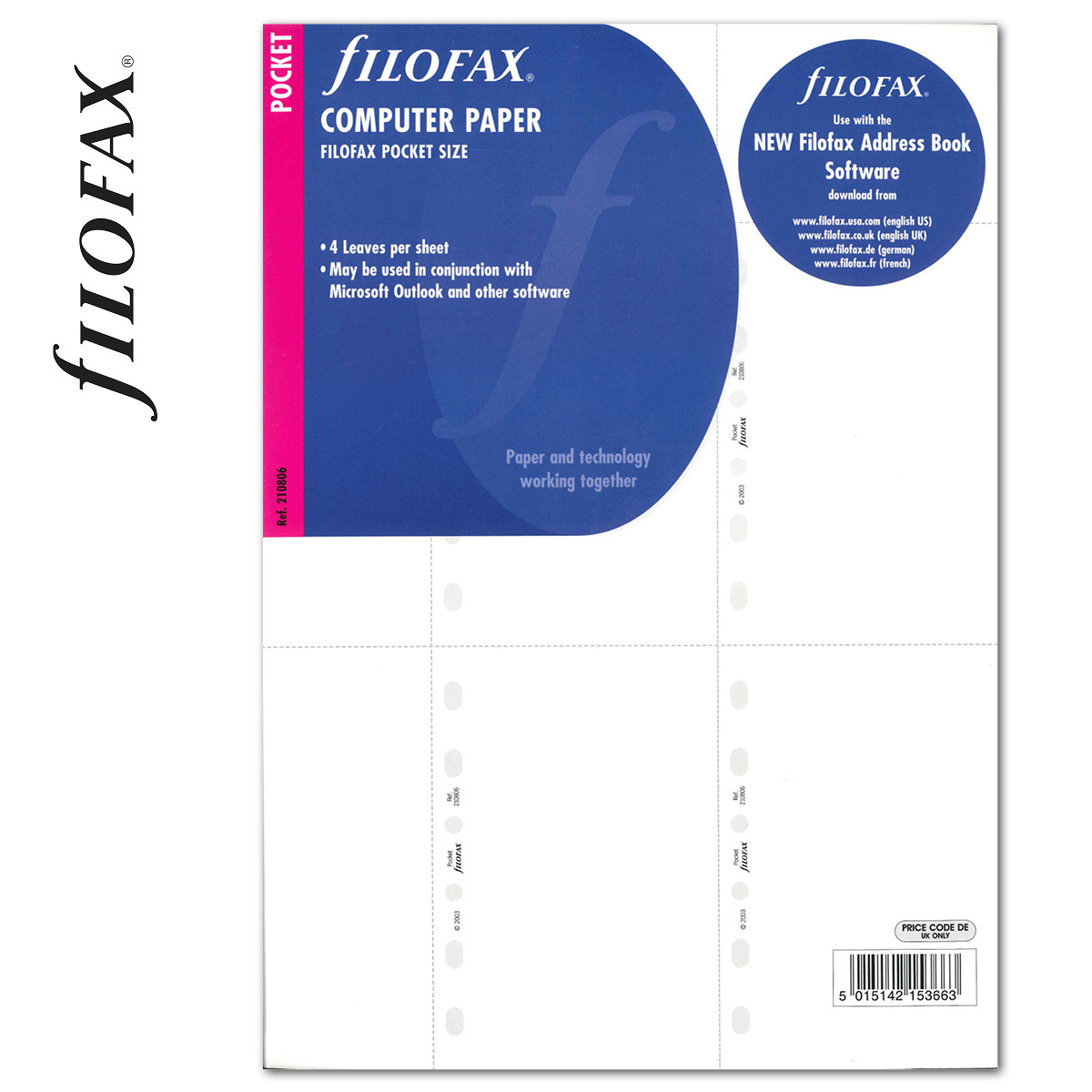 Filofax Számítógépes nyomtatáshoz perforált papír Pocket Fehér Filofax Számítógépes nyomtatáshoz perforált papír Pocket Fehér