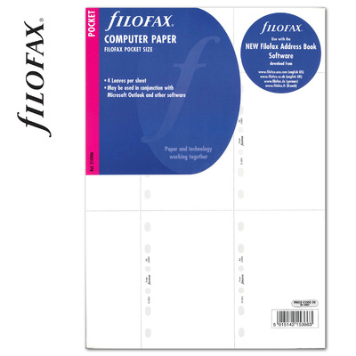 Filofax Számítógépes nyomtatáshoz perforált papír Pocket Fehér