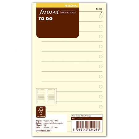 Filofax Tennivalók lista Personal Krém